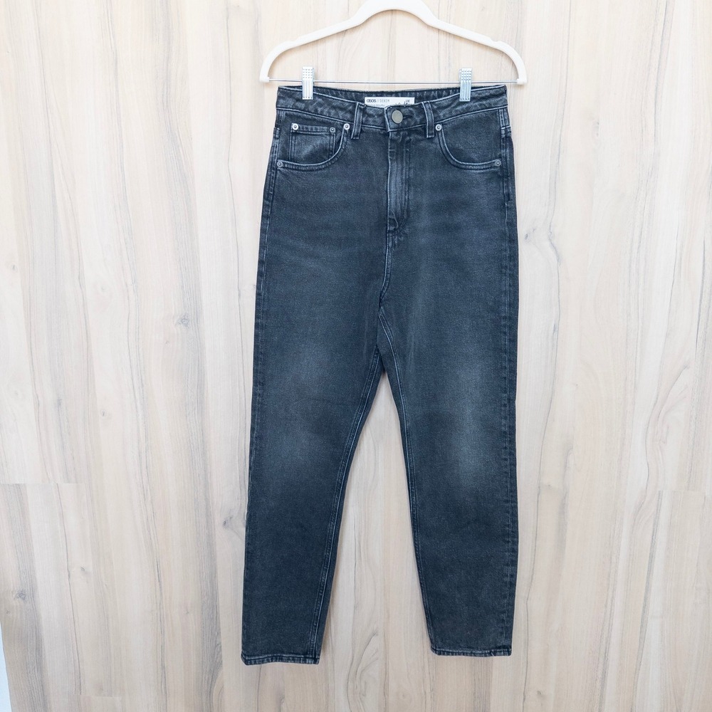 ASOS‎ Womens High Rise Mom Jeans 30/32 Black Denim 90s Minimalist Grunge Indie